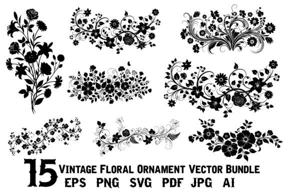 15 Vintage Floral Divider Vector Bundle: Timeless Elegance