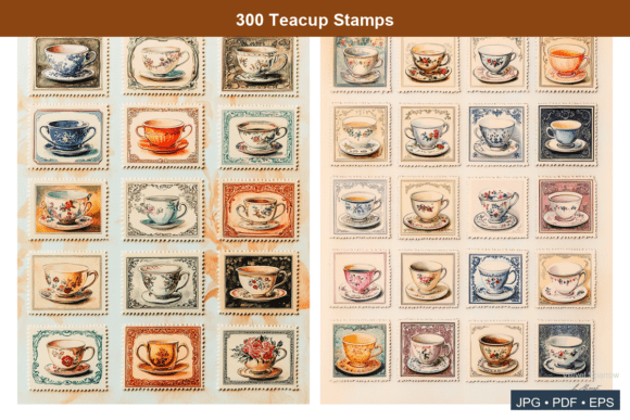 300 Teacup Stamps: A Vintage Ephemera Collection for Crafters