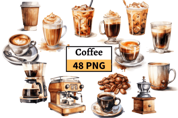 Coffee Themed Illustrations Bundle PNG: A Design Asset for Creative Brews