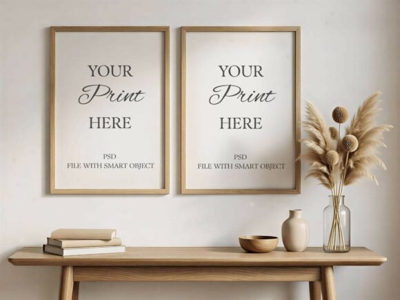 Elevate Your Art with the Double Vertical Wood Frame Mockup Boho