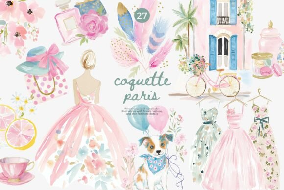 Embrace the Coquette Paris Watercolor Illustrations Aesthetic