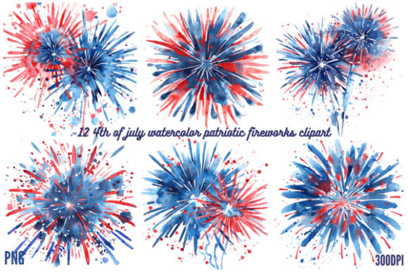 Ignite Your Designs with 4th of July Watercolor Patriotic Fireworks