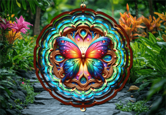 Rainbow Jewel Butterfly Wind Spinner: A Vibrant Design Asset