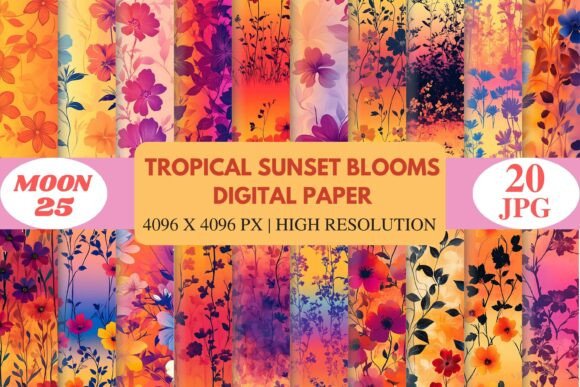 Tropical Sunset Blooms Digital Paper: Your Design’s Warm Glow